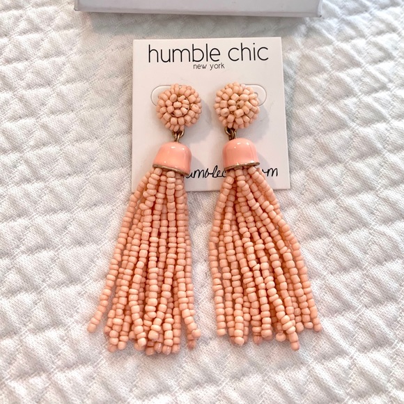 Humble Chic Jewelry - Humble Chic Peach Beaded Tassel Statement Earrings